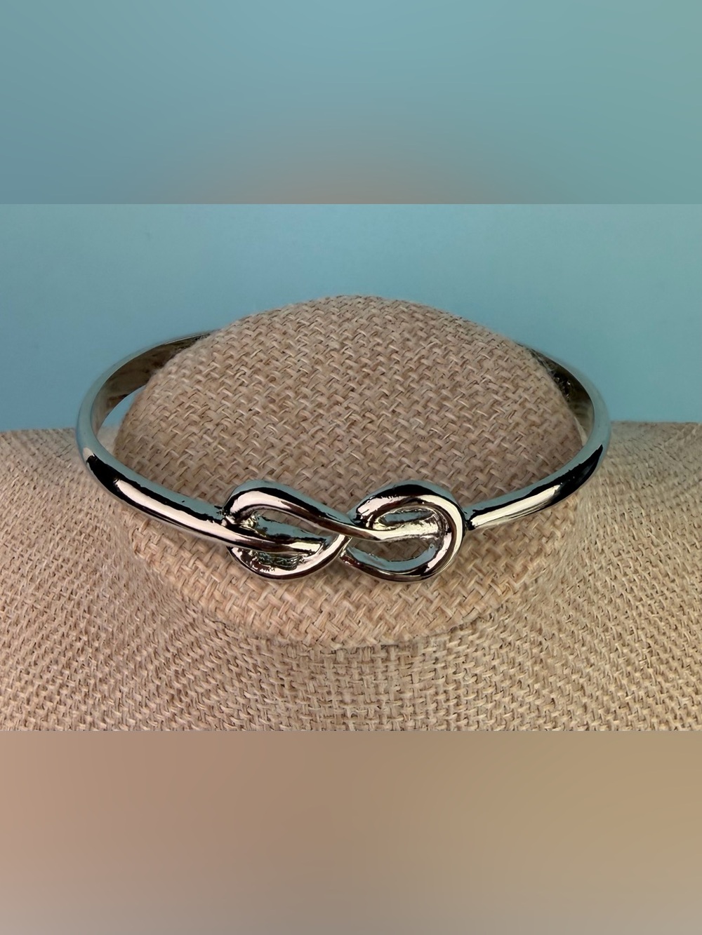 Silver Tone Love Knot Cuff Bracelet "Everlasting" Engraved Infinity Bangle
